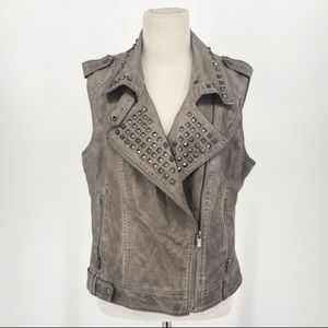 EUC gray vegan faux leather studded vest size L